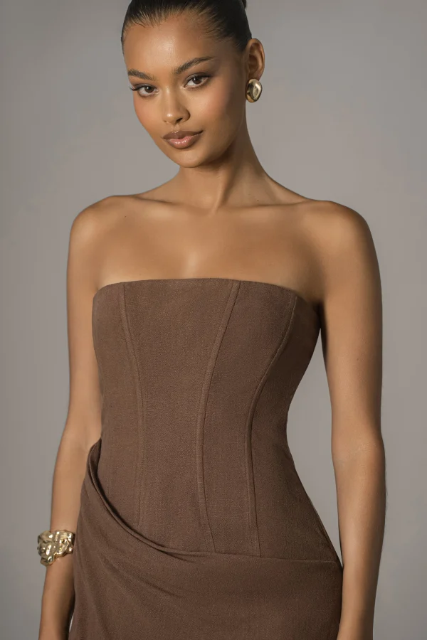 JLUXLABEL Chocolate Journey Linen Maxi Dress