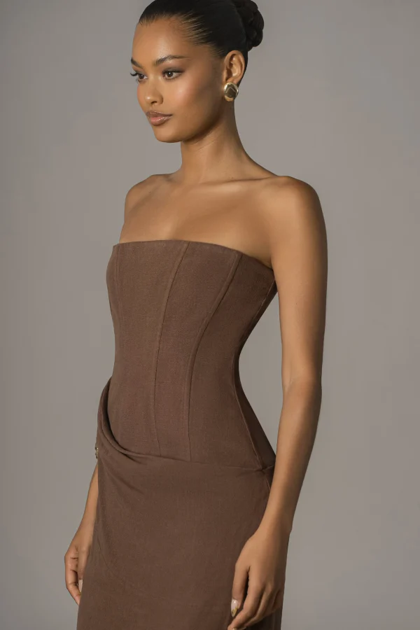 JLUXLABEL Chocolate Journey Linen Maxi Dress