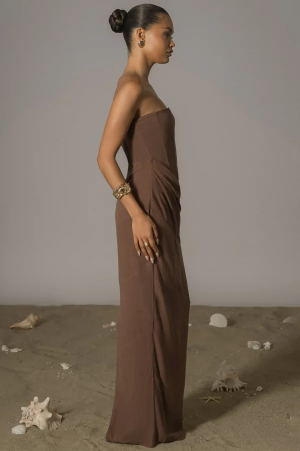 JLUXLABEL Chocolate Journey Linen Maxi Dress