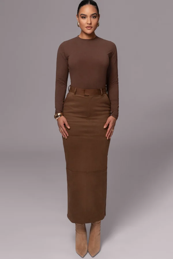 JLUXLABEL Chocolate Joy Suede Maxi Skirt