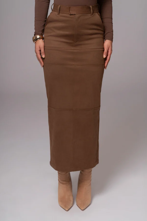 JLUXLABEL Chocolate Joy Suede Maxi Skirt