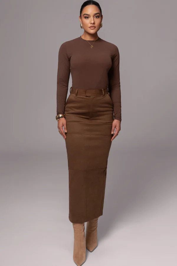 JLUXLABEL Chocolate Joy Suede Maxi Skirt