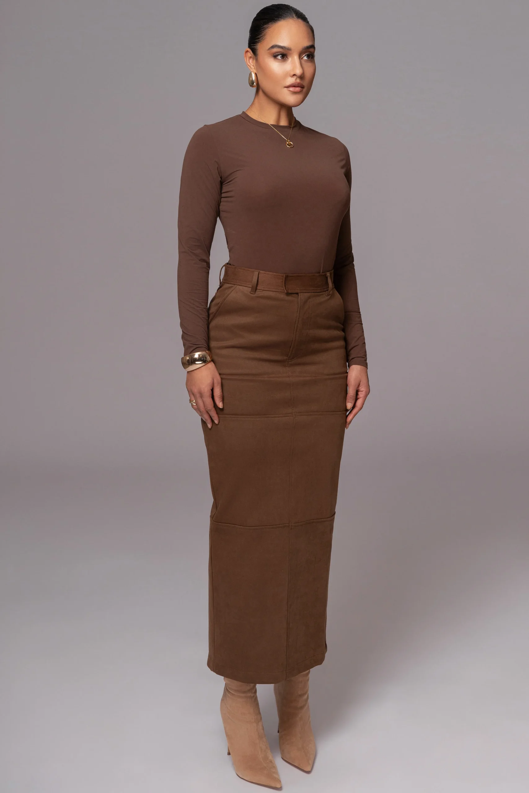chocolate_joy_suede_maxi__5.webp JLUXLABEL Chocolate Joy Suede Maxi Skirt