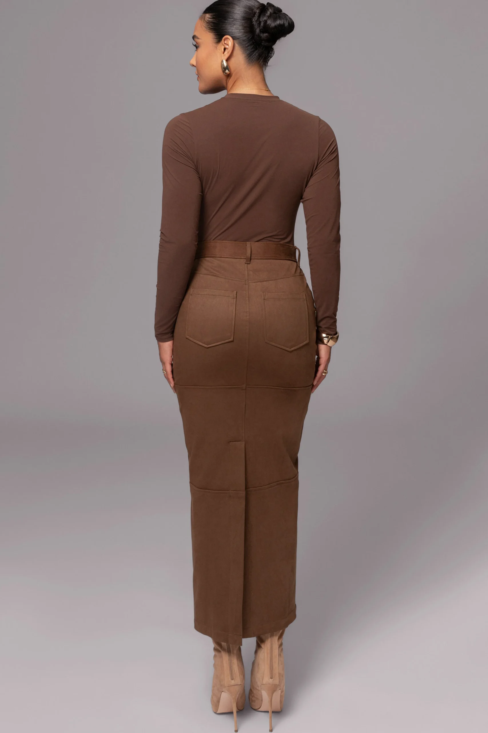 chocolate_joy_suede_maxi__7.webp JLUXLABEL Chocolate Joy Suede Maxi Skirt