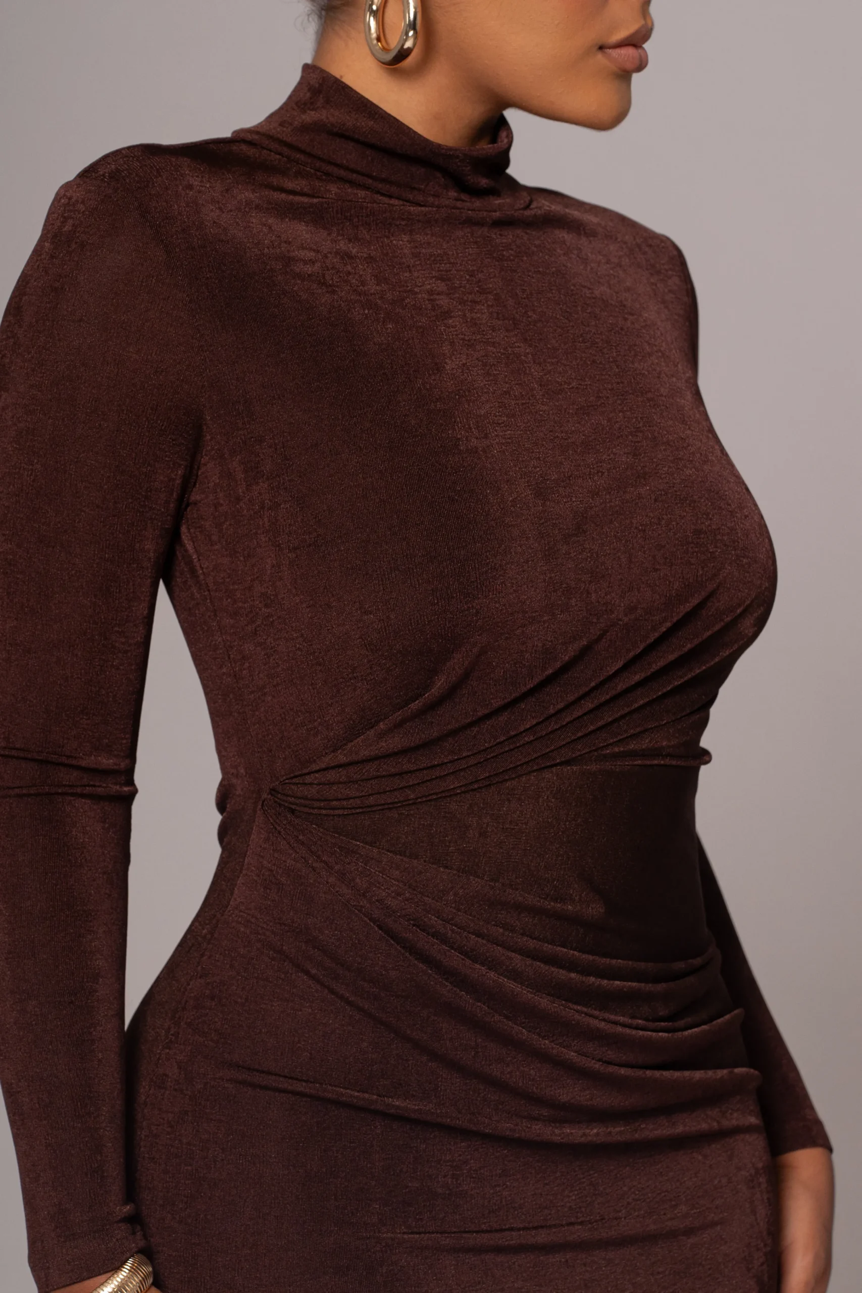 chocolate_kara_mock_neck__1.webp JLUXLABEL Chocolate Kara Mock Neck Dress