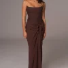 JLUXLABEL Chocolate Noelia Linen Slit Skirt
