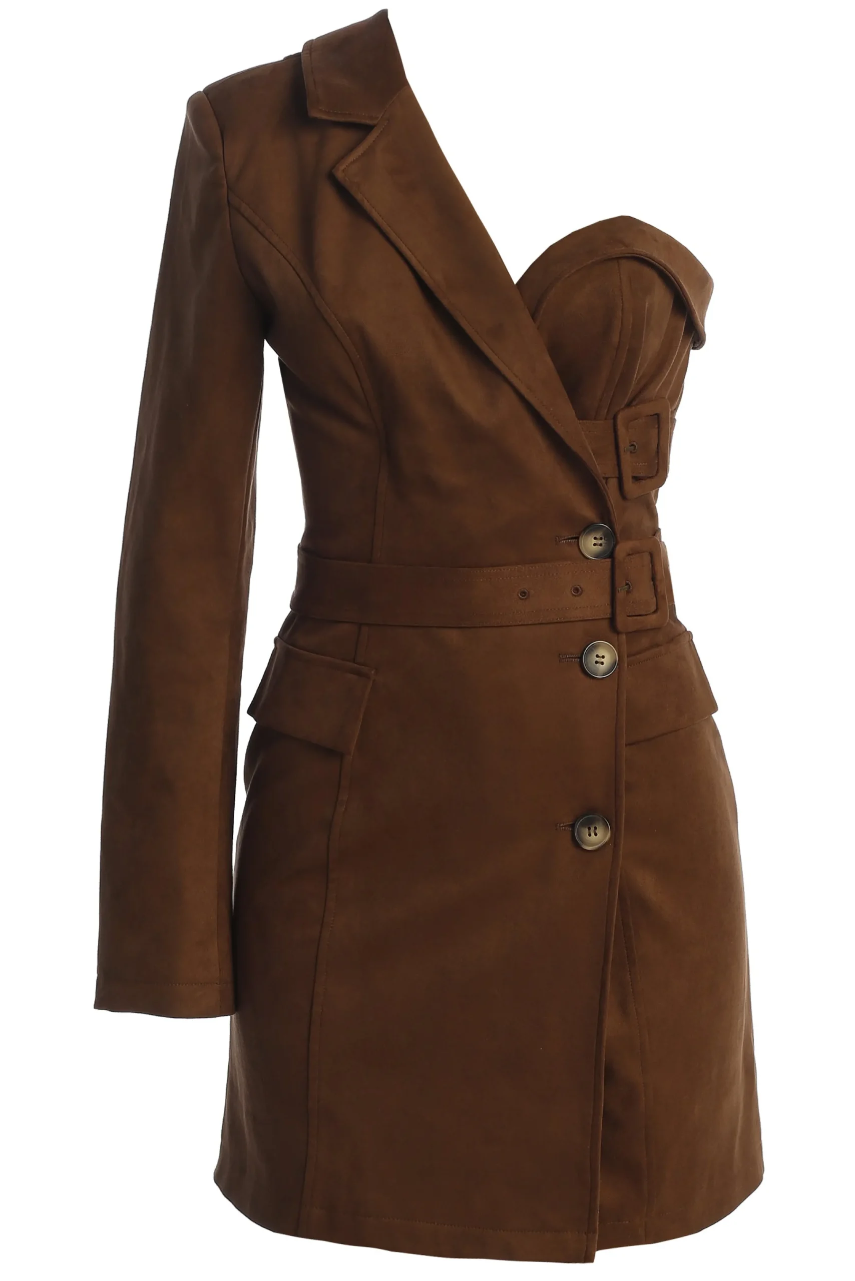 chocolate_one_shoulder_su_1.webp JLUXLABEL Chocolate One Shoulder Suede Blazer Dress