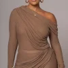 JLUXLABEL Chocolate Textured One Shoulder Bodysuit