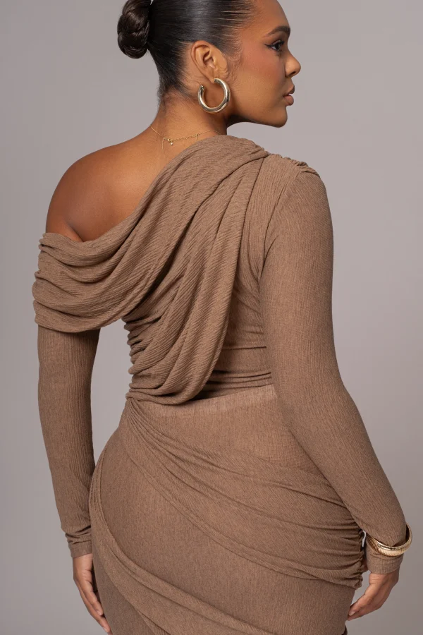 JLUXLABEL Chocolate Textured One Shoulder Bodysuit