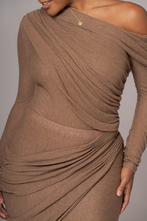 JLUXLABEL Chocolate Textured One Shoulder Bodysuit