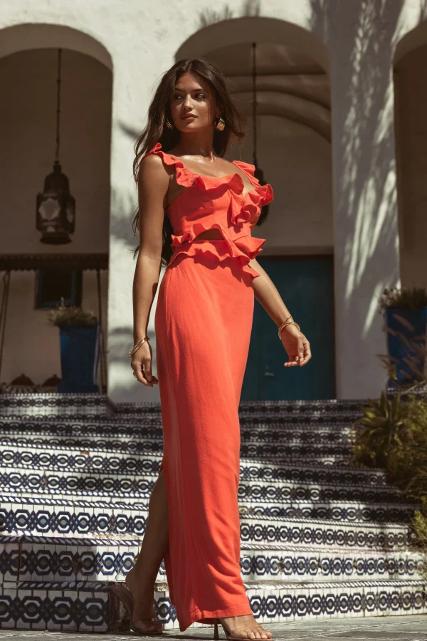 JLUXLABEL Coral Brighter Days Linen Maxi Dress