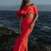 JLUXLABEL Coral Sienna Ruffled Skirt Set