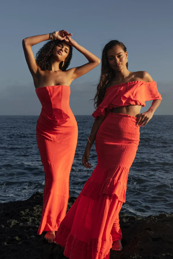 JLUXLABEL Coral Sienna Ruffled Skirt Set