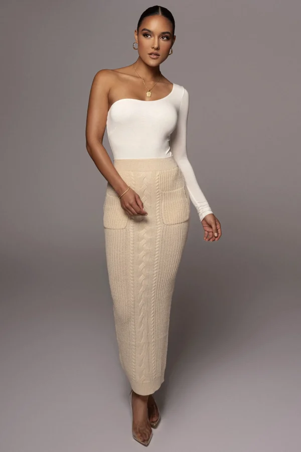 JLUXLABEL Cream Missy Cable Sweater Midi Skirt