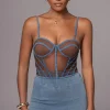 JLUXLABEL Dark Denim Illusion Mesh Bustier