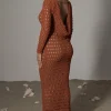 JLUXLABEL Dark Terra Cotta Serene Wonders Crochet Dress