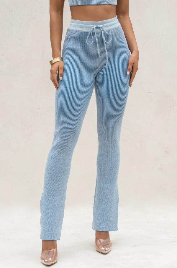 JLUXLABEL Denim/White Faya Ribbed Pants