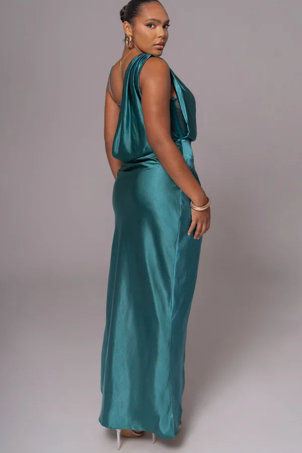 JLUXLABEL Emerald Green Anastacia Drape Maxi Dress