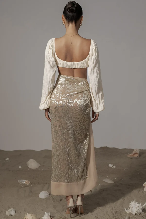JLUXLABEL Gold Positano Printed Sarong Skirt