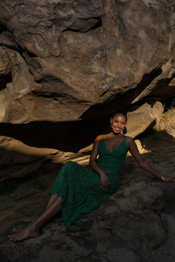 JLUXLABEL Green Great Escape Crochet Maxi Dress