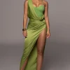 JLUXLABEL Green KRISTIANA SLIT DRESS