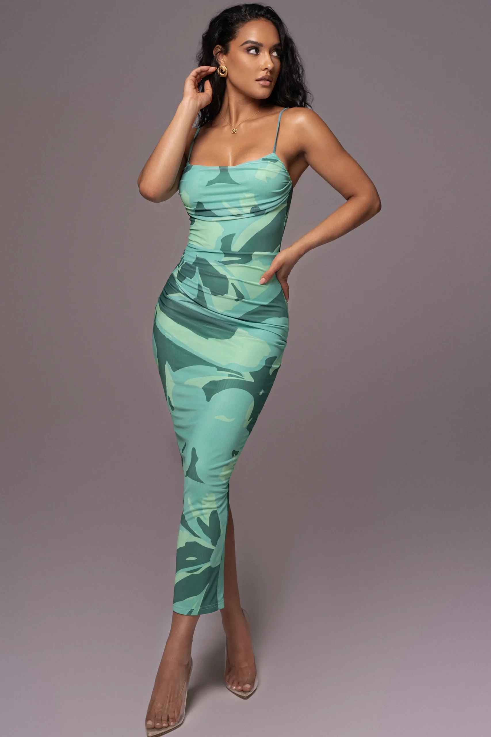 green_naylene_ruched_dres_3.webp JLUXLABEL Green Naylene Ruched Dress