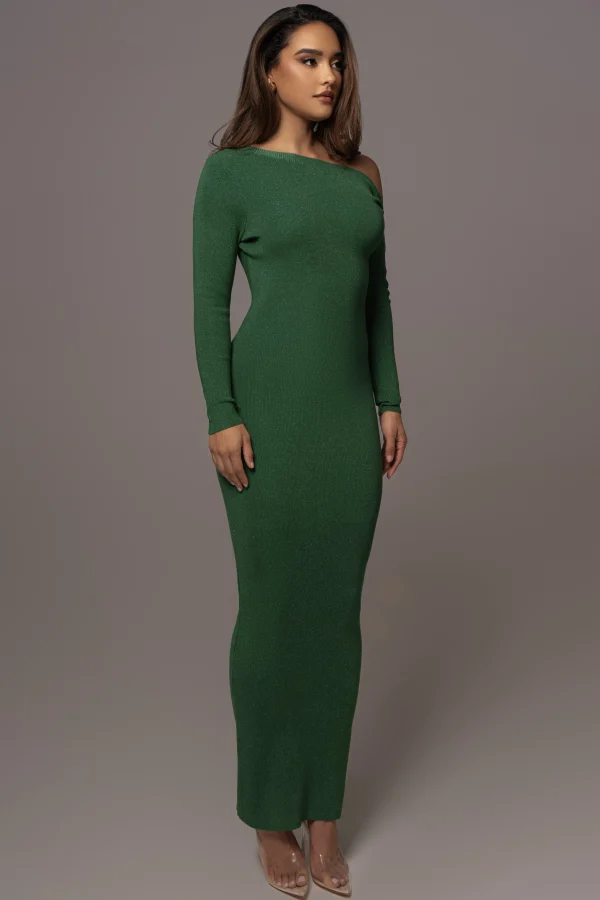 JLUXLABEL Green Night Shimmers Asymmetrical Maxi Dress