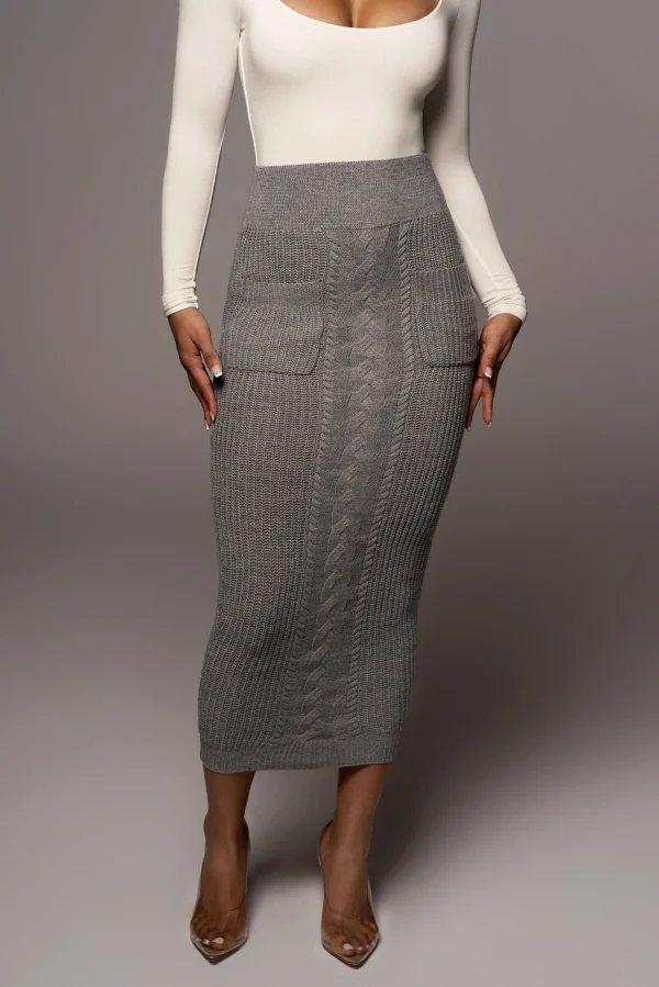 JLUXLABEL Grey Missy Cable Sweater Midi Skirt