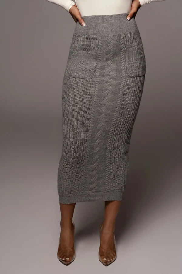 JLUXLABEL Grey Missy Cable Sweater Midi Skirt