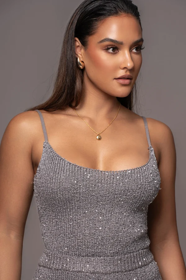 JLUXLABEL Grey Palace Sequin Skirt Set