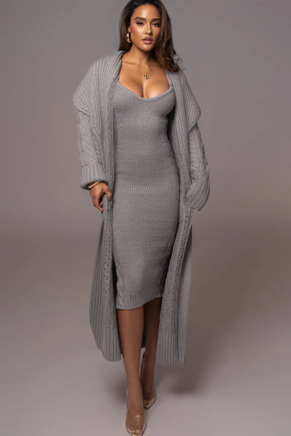 JLUXLABEL Heather Grey Upstate Cable Knit Cardigan
