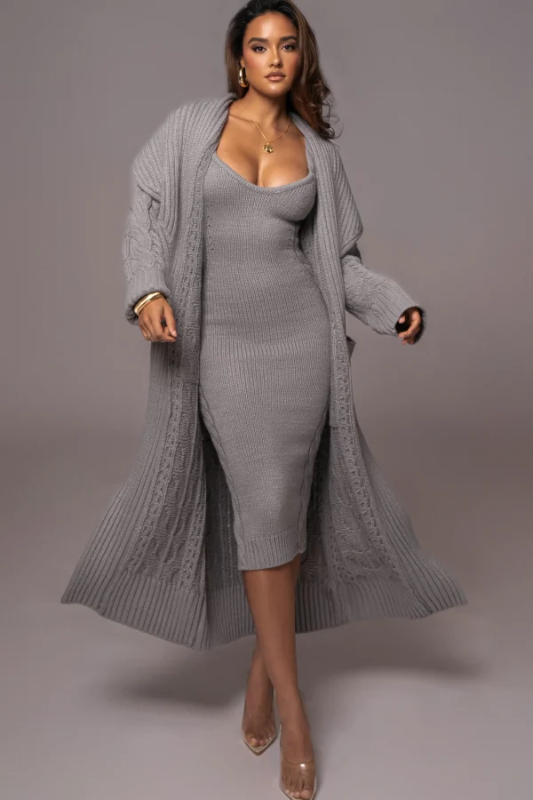 JLUXLABEL Heather Grey Upstate Cable Knit Cardigan