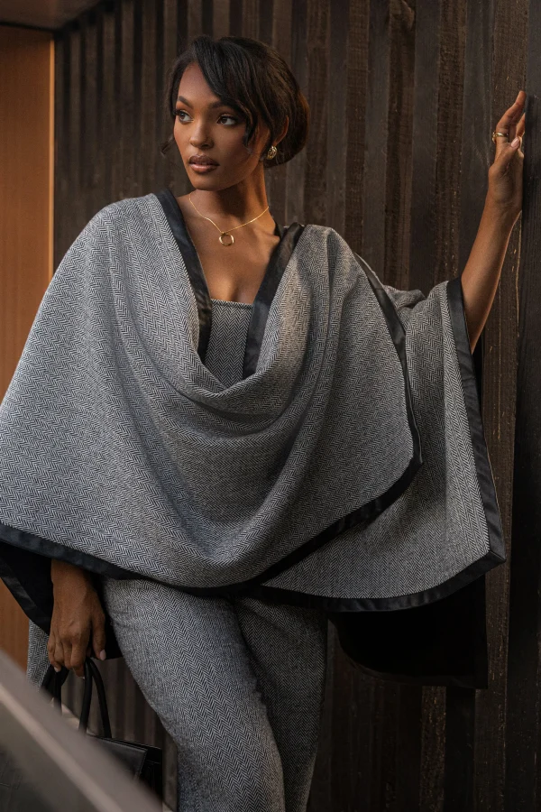 JLUXLABEL Herringbone Reversible Shawl