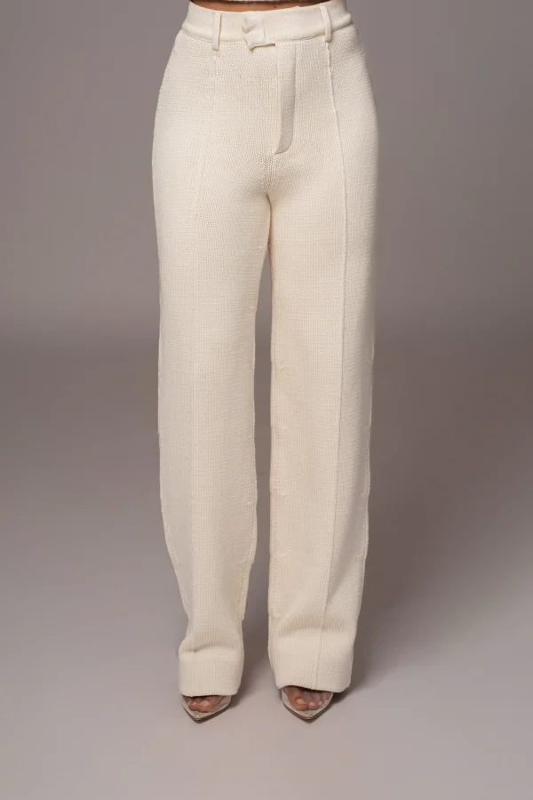 JLUXLABEL Ivory Back In Business Knit Trousers