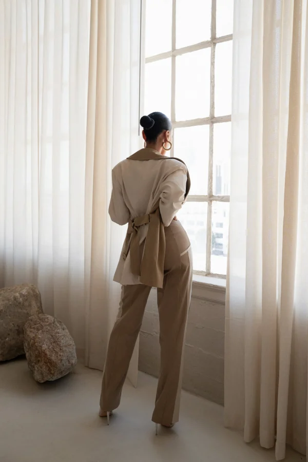 JLUXLABEL Ivory Color Block Summit Belted Jacket
