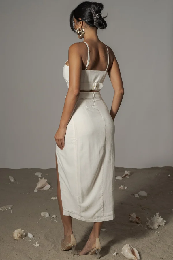 JLUXLABEL Ivory Gisele Linen Slit Skirt