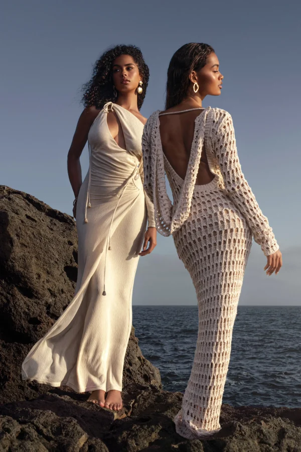 JLUXLABEL Ivory Odelia Crinkled Maxi Dress