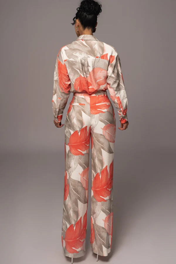 JLUXLABEL Ivory Palm Print Drew Crinkled Trousers