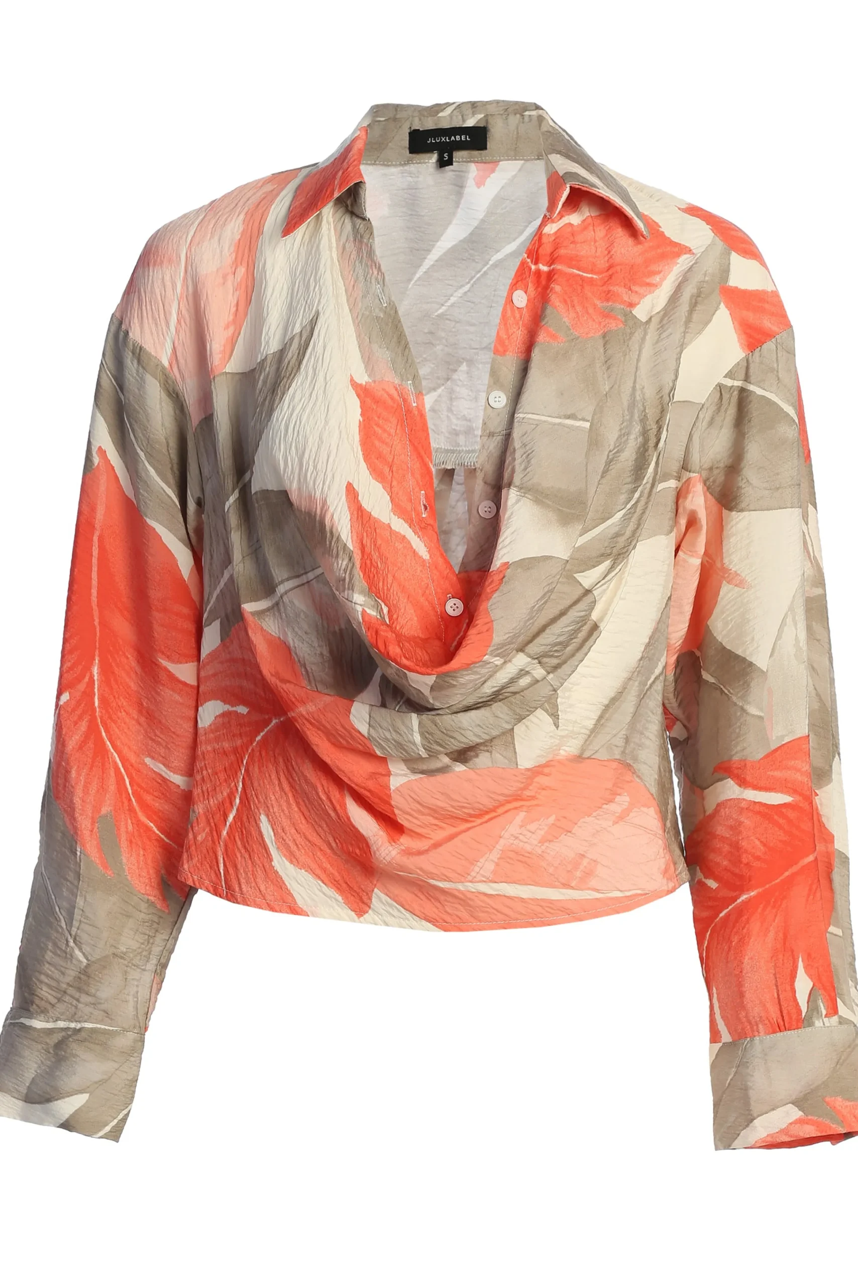 ivory_palm_print_greta_co_1.webp JLUXLABEL Ivory Palm Print Greta Collared Top
