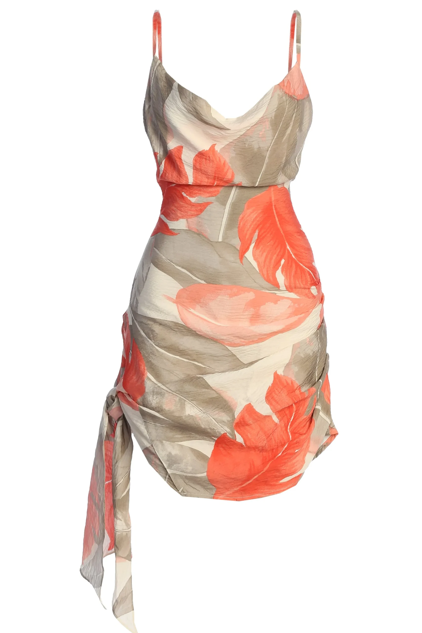 ivory_palm_print_marise_d_1.webp JLUXLABEL Ivory Palm Print Marise Drape Mini Dress