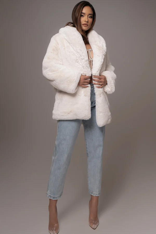 JLUXLABEL Ivory Refined Faux Fur Oversized Coat