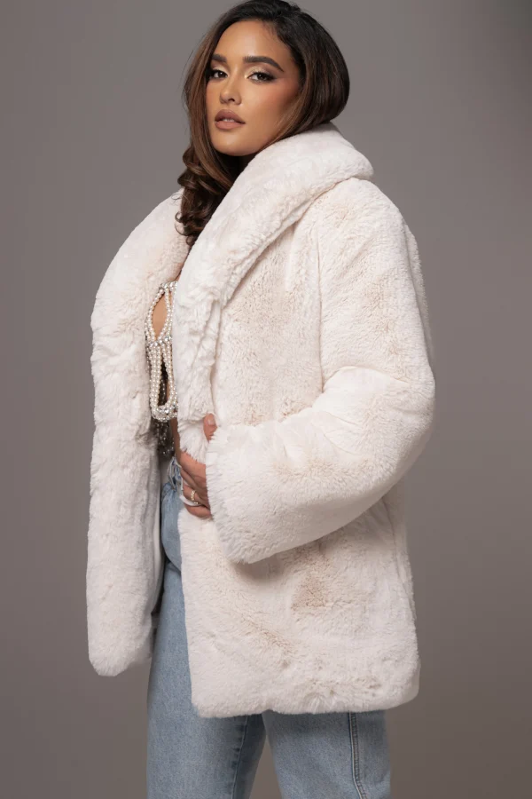 JLUXLABEL Ivory Refined Faux Fur Oversized Coat