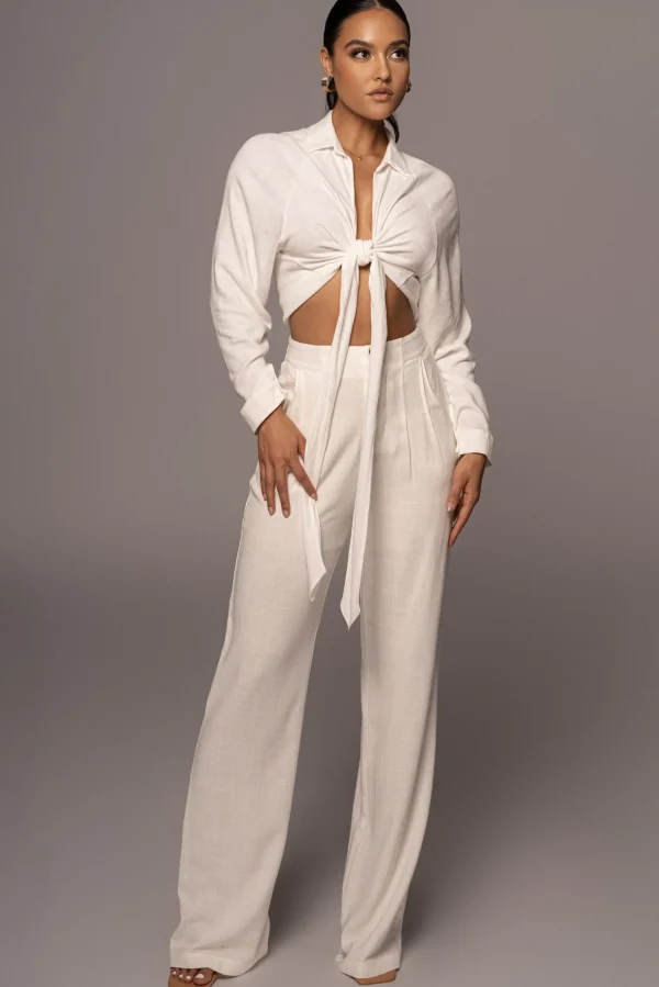 JLUXLABEL Ivory Soho Front Tied Woven Top