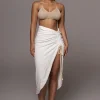 JLUXLABEL Ivory Spring Ruched Linen Skirt