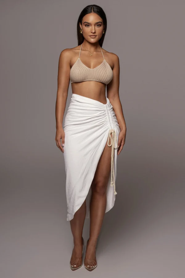 JLUXLABEL Ivory Spring Ruched Linen Skirt