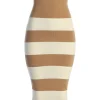 JLUXLABEL Ivory/Beige Striped Strapless Midi Dress