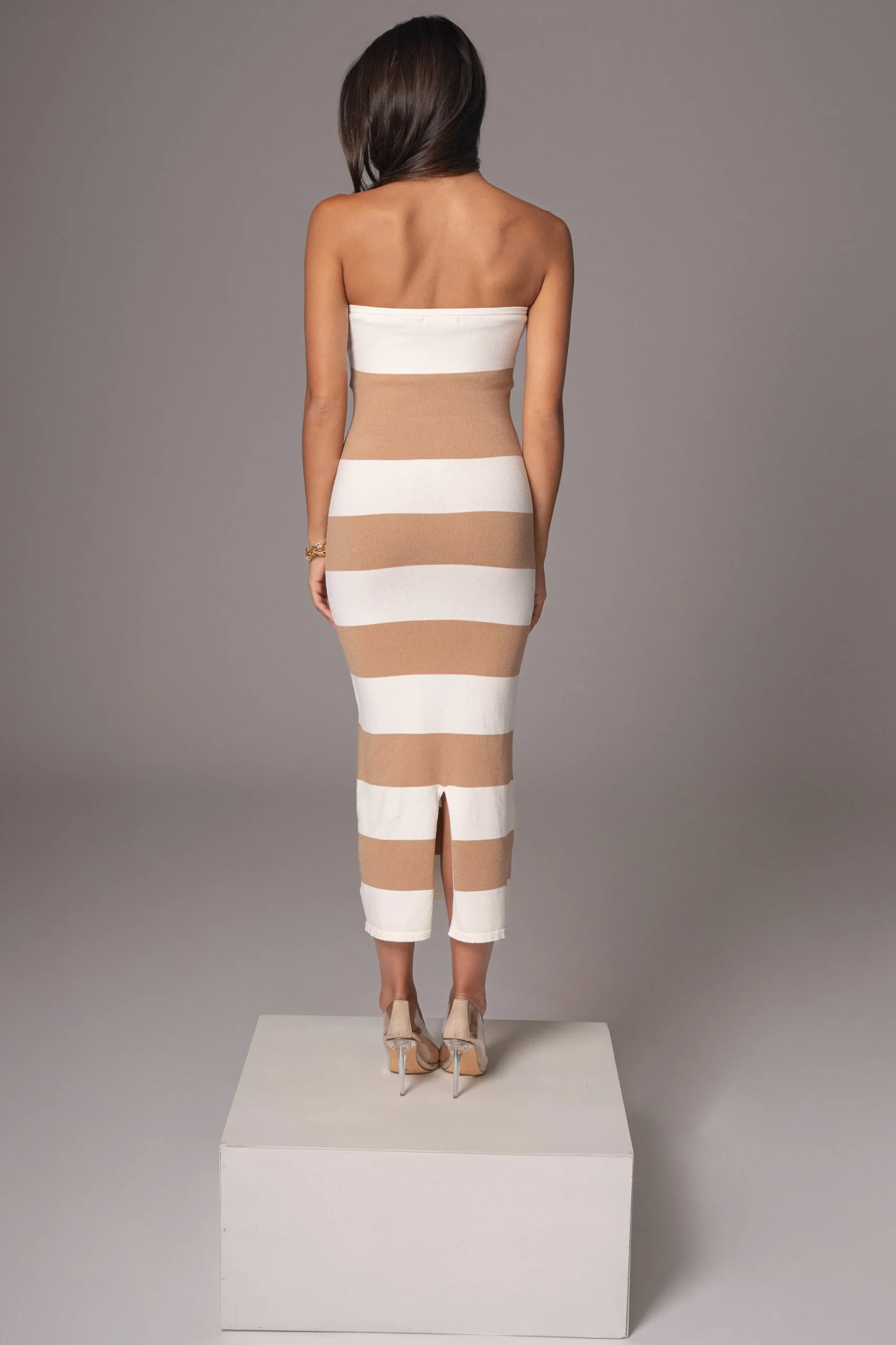 ivorybeige_striped_strapl_11.webp JLUXLABEL Ivory/Beige Striped Strapless Midi Dress