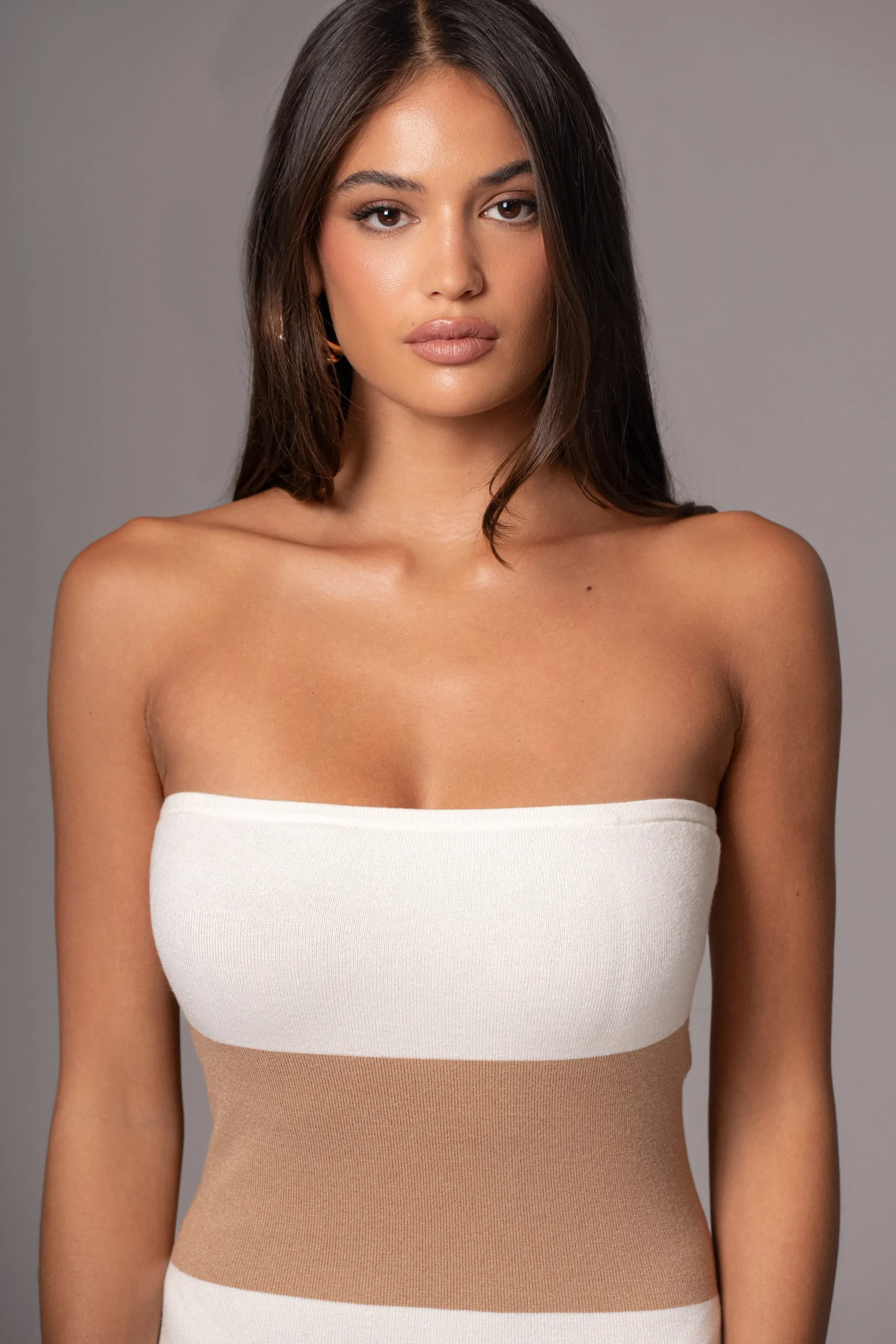 ivorybeige_striped_strapl_4.webp JLUXLABEL Ivory/Beige Striped Strapless Midi Dress