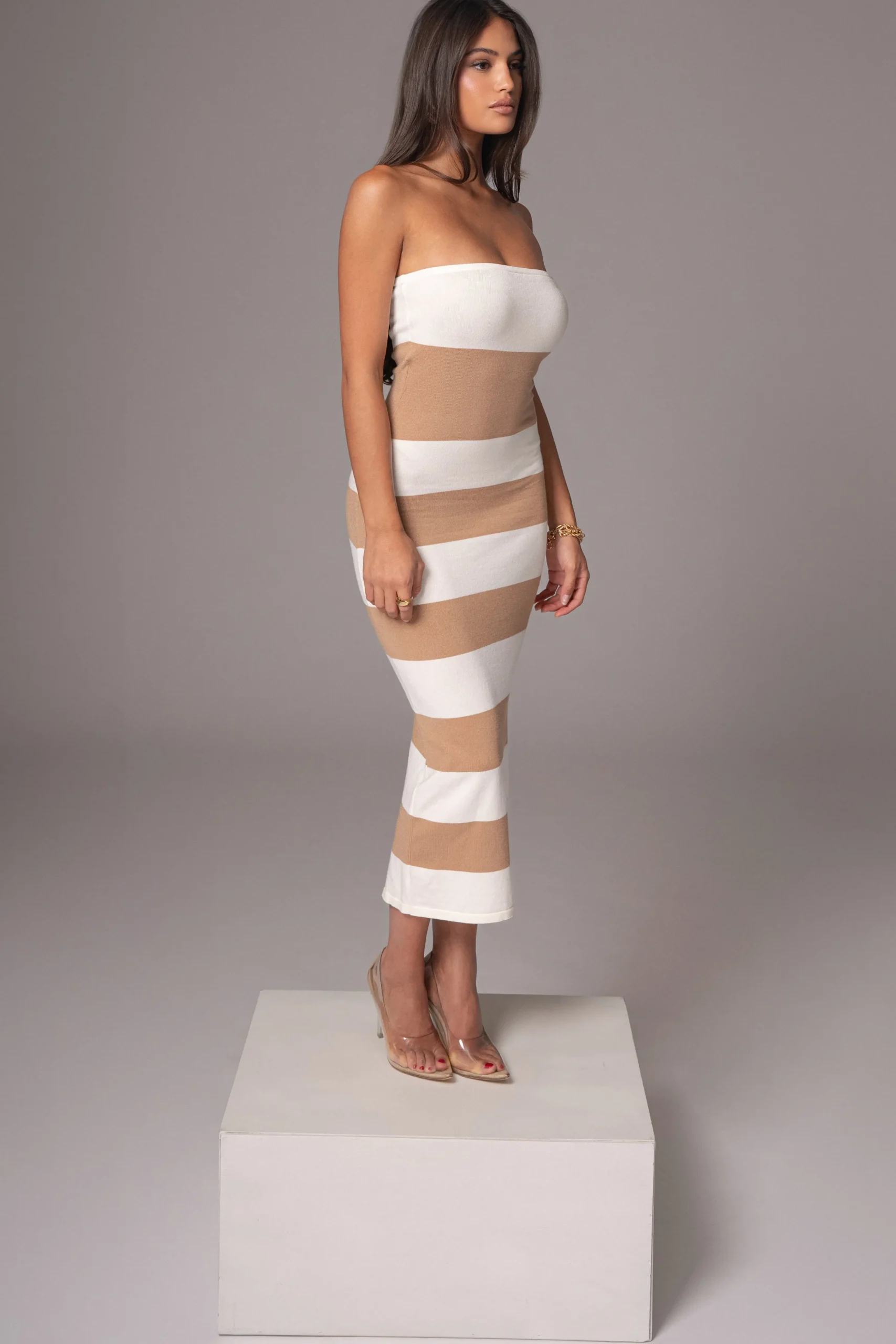 ivorybeige_striped_strapl_7.webp JLUXLABEL Ivory/Beige Striped Strapless Midi Dress