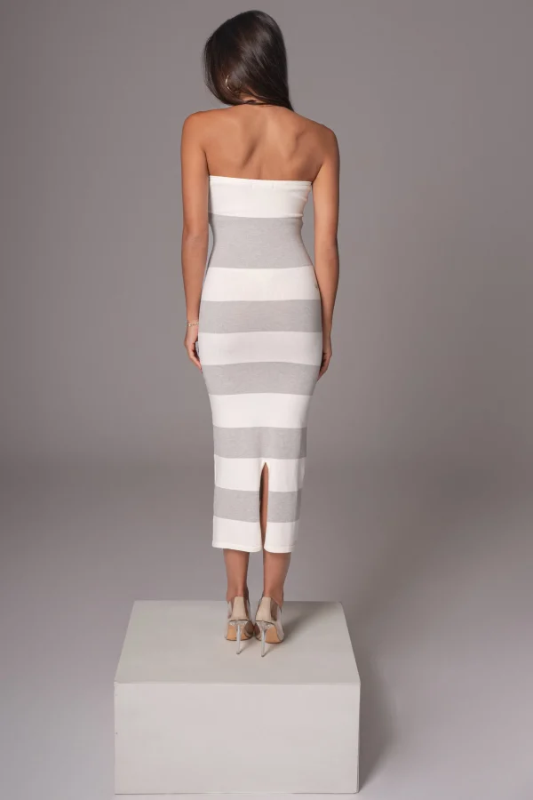 JLUXLABEL Ivory/Heather Grey Striped Strapless Midi Dress